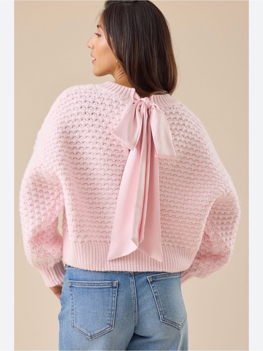 Altar'd State Light Pink Bubble Knit Cropped Crew Sweater - Picture 2 of 5